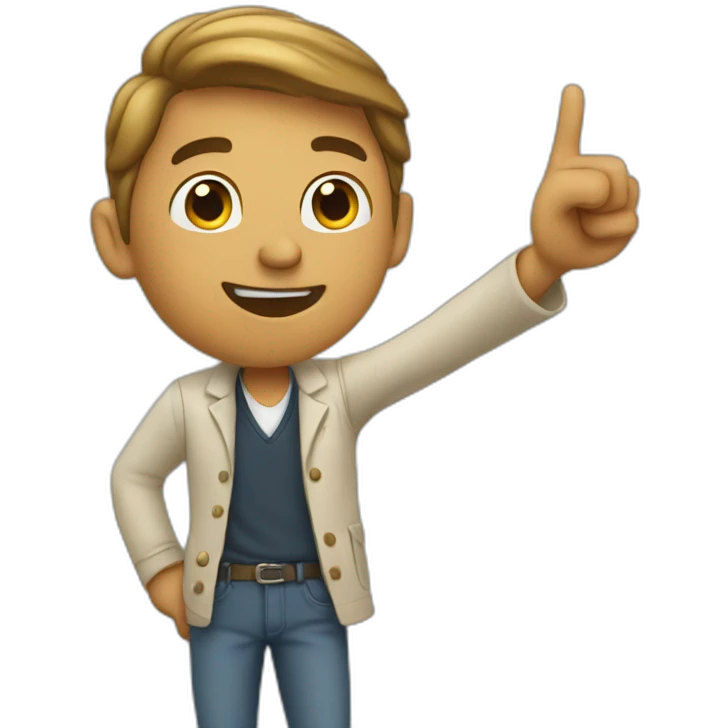 A man pointing towards the screen emoji