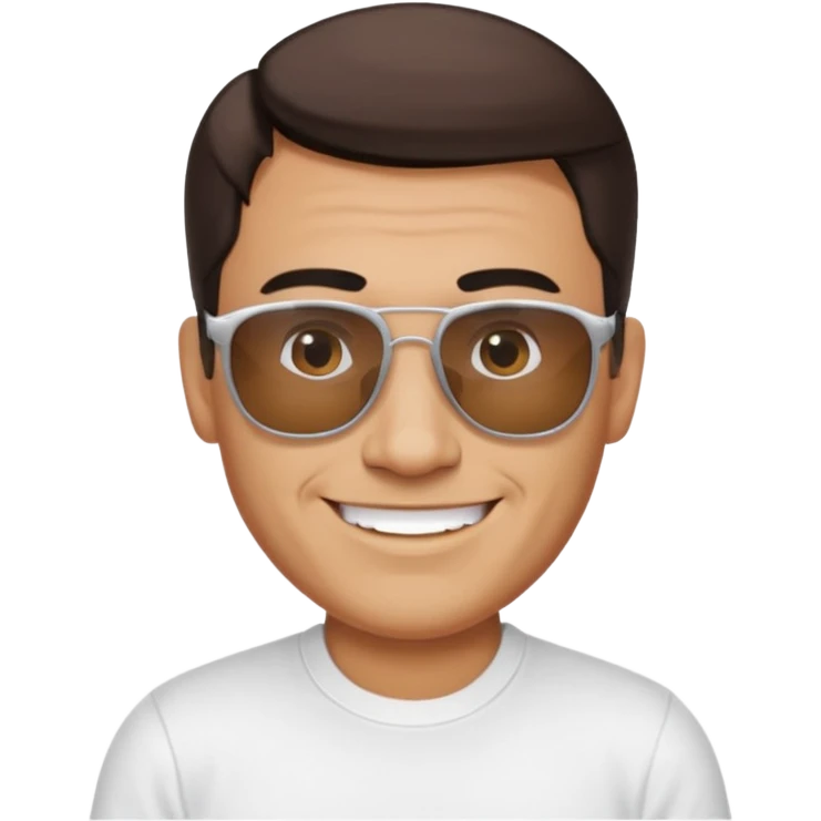 Mexican with a 60 40 combover with the left side a little bit on the face grinning with sunglasses emoji