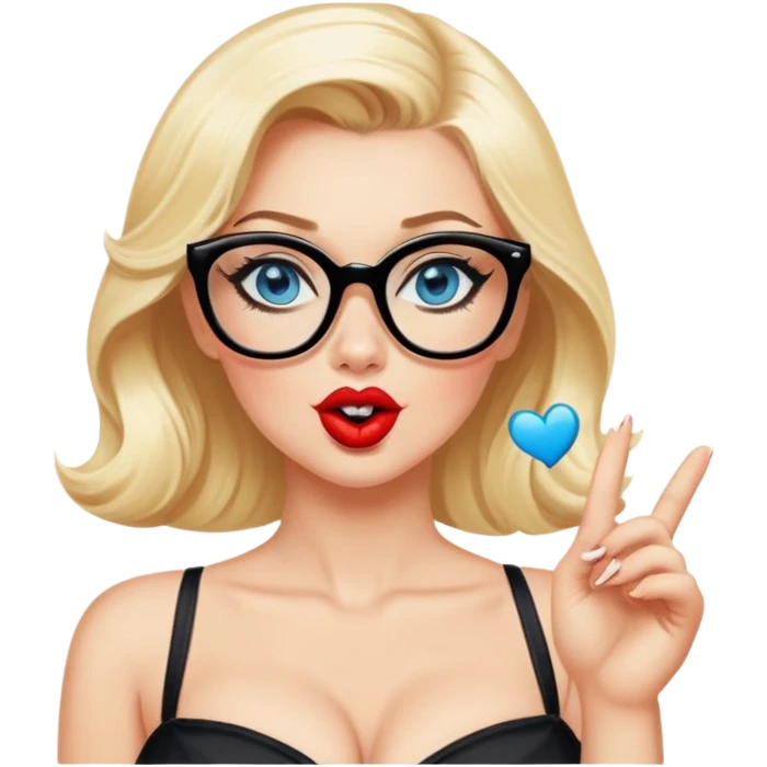 Sexy blonde, blue eyes, wearing black glasses, pinup style sticker blowing a kiss emoji