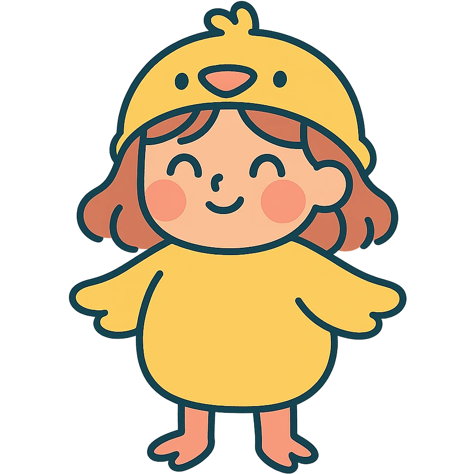 girl in chick suit and yellow hat, cute and pastel style emoji
