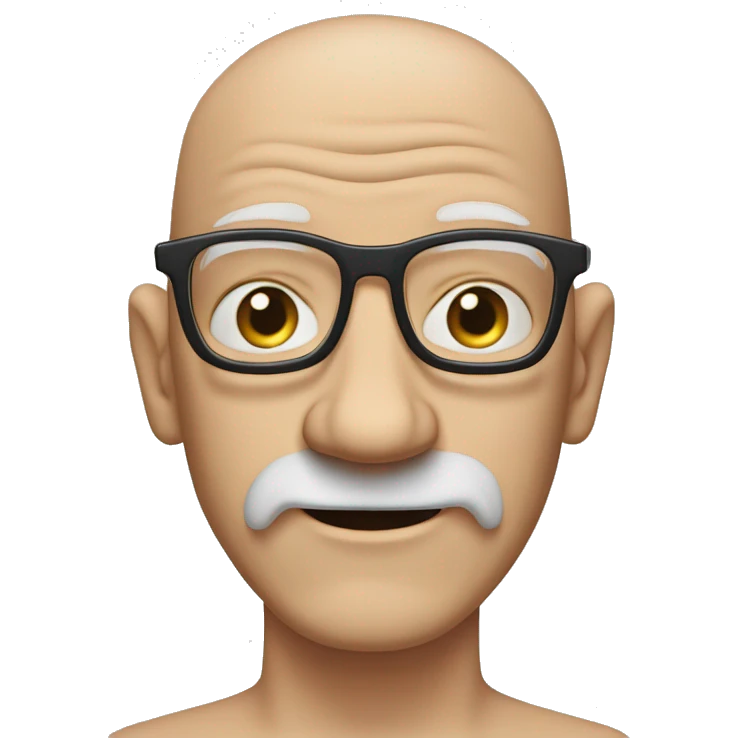 bald white man with a large wrinkled forehead, thin square glasses and a beard that forms a square above and below the mouth, always white with his hands open over his ears as if to be able to hear better. emoji
