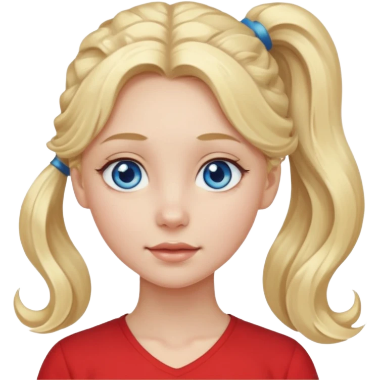 A pale girl with blue eyes and long and blonde , wavy hair in a pony tail emoji