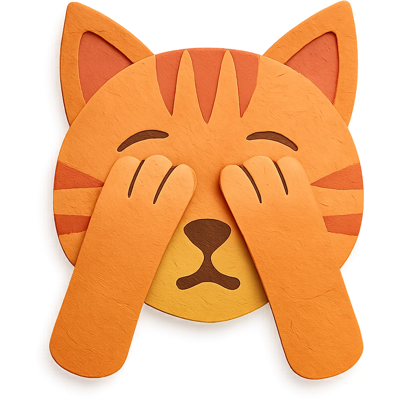 cat covering its face with its paws, paper craft style emoji