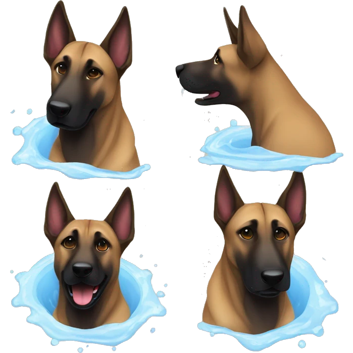 malinois qui prend son bain, sa douche emoji