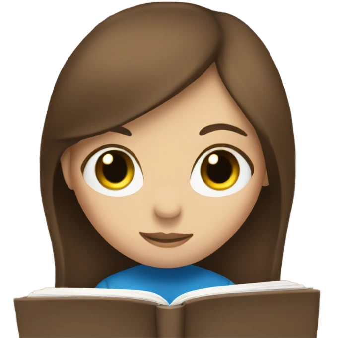A girl with brown hair and blue eyes is reading a book emoji