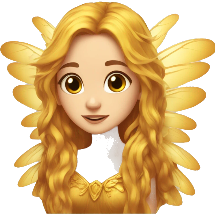 big wings, marigold, Beautiful, fairy, gold, brown, long hair emoji
