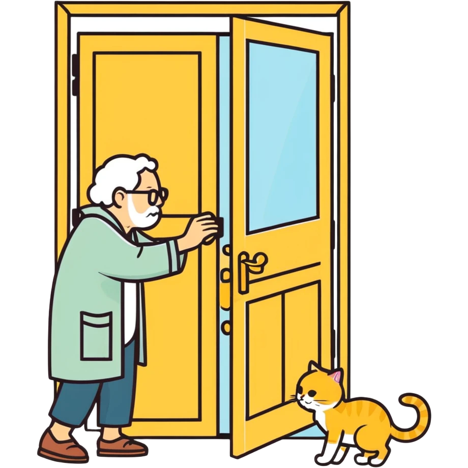  old blind man opening and closing the door four ￼his golden cat  emoji