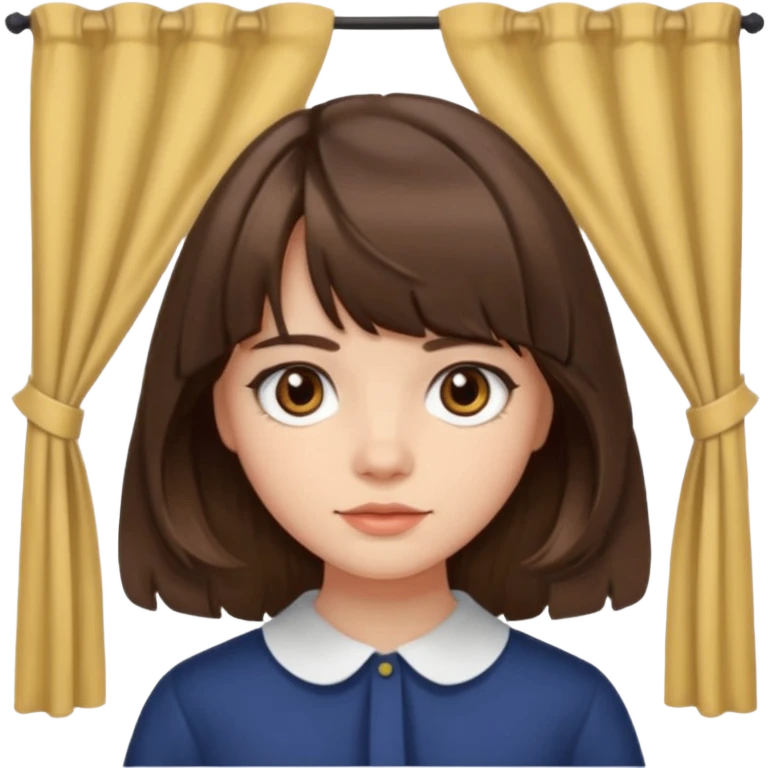 Girl with medium wavy/straight brown hair and curtain bangs  emoji