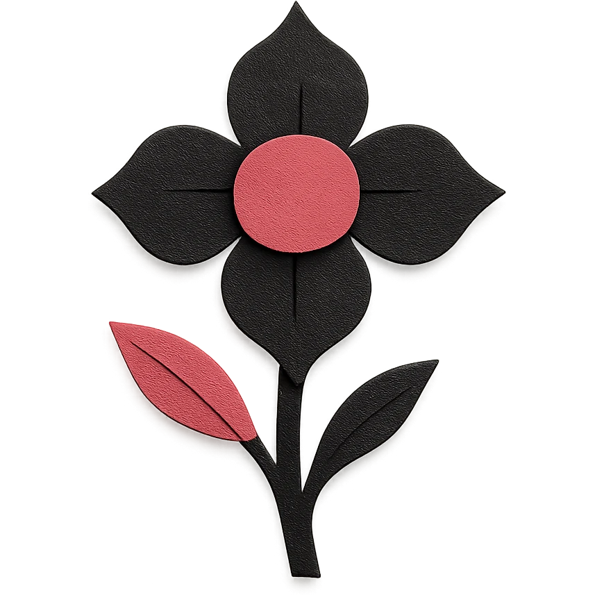 gothic flower, layered paper textures, handmade look, soft shadows, black and pink emoji