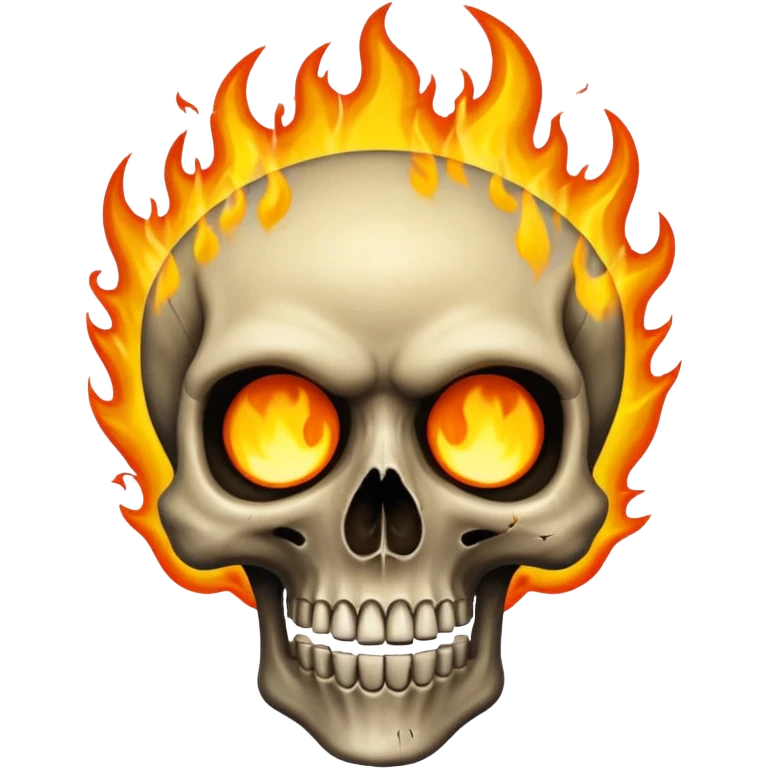 A burning skull with fire coming out of where the eyes emoji