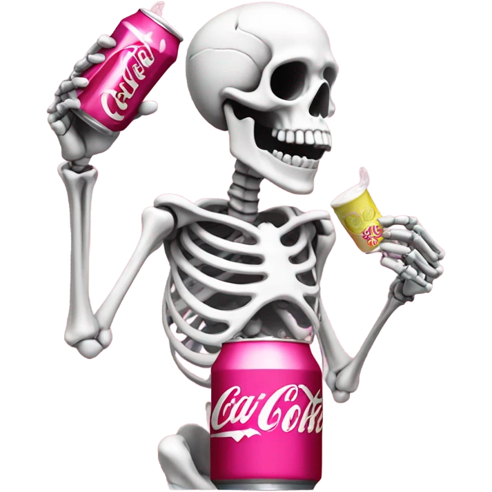 Skeleton drinking a pink Diet Coke emoji