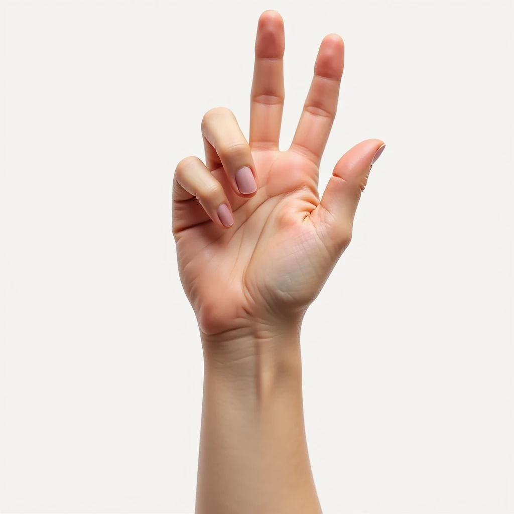 hand with thumb, index, and middle fingers raised, other fingers closed, realistic illustration emoji