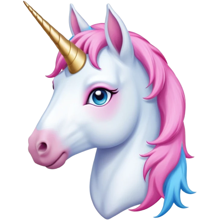 head of an anthropomorphised female unicorn horse, relaxed pose emoji