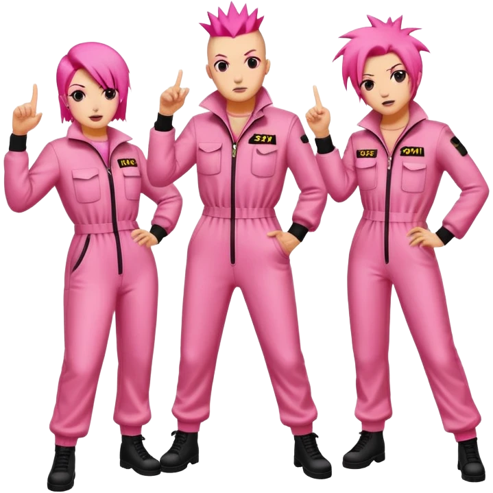 punk artists in pink jumpsuits protesting for spam meat is art emoji