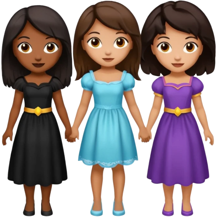 Three best girlfriends cute Halloween with dark brown hair. One African-American, one Asian, one Caucasian. emoji