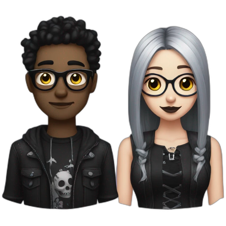 goth girlfriend and nerd boyfriend emoji