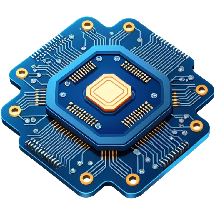 Emoji: a futuristic microchip labeled ‘Roxson AI’ with glowing circuits and neural network connections. Sci-fi design, deep blue and neon aesthetics. emoji