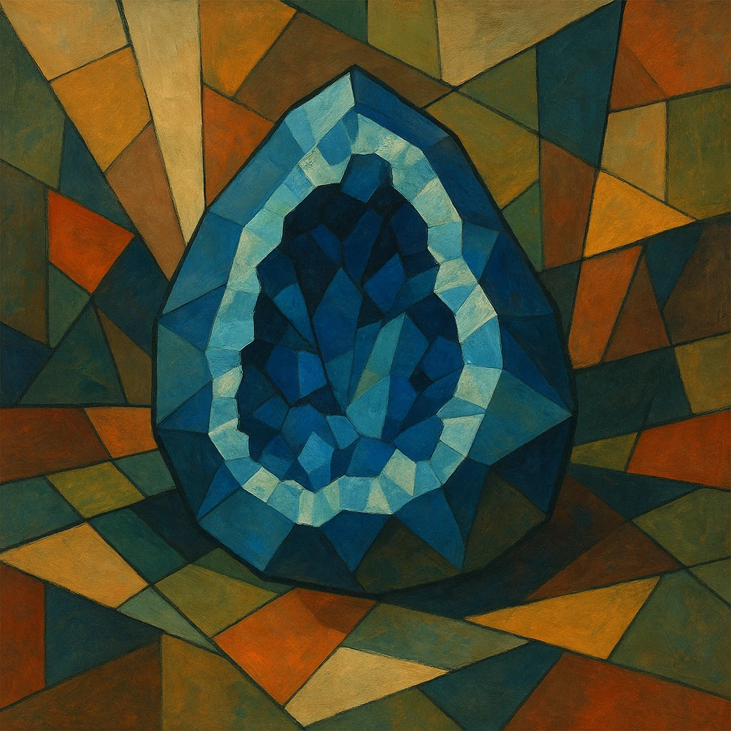blue crystal geode, abstract art, bold shapes, expressive colors emoji