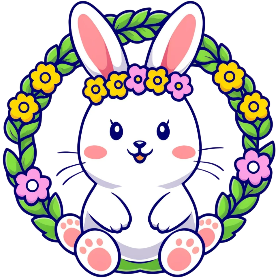 sweet bunny rabbit wearing colorful flower wreath emoji