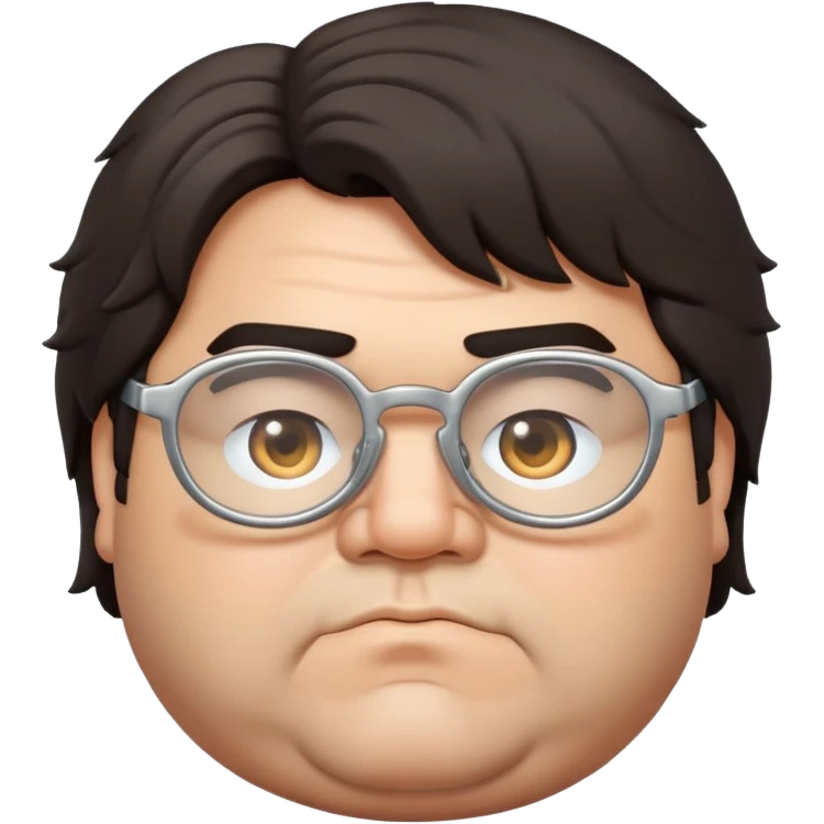 Fat man with shaggy dark hair and silver glasses emoji