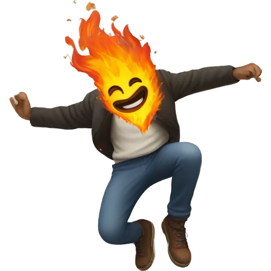 man jumping above a fire emoji