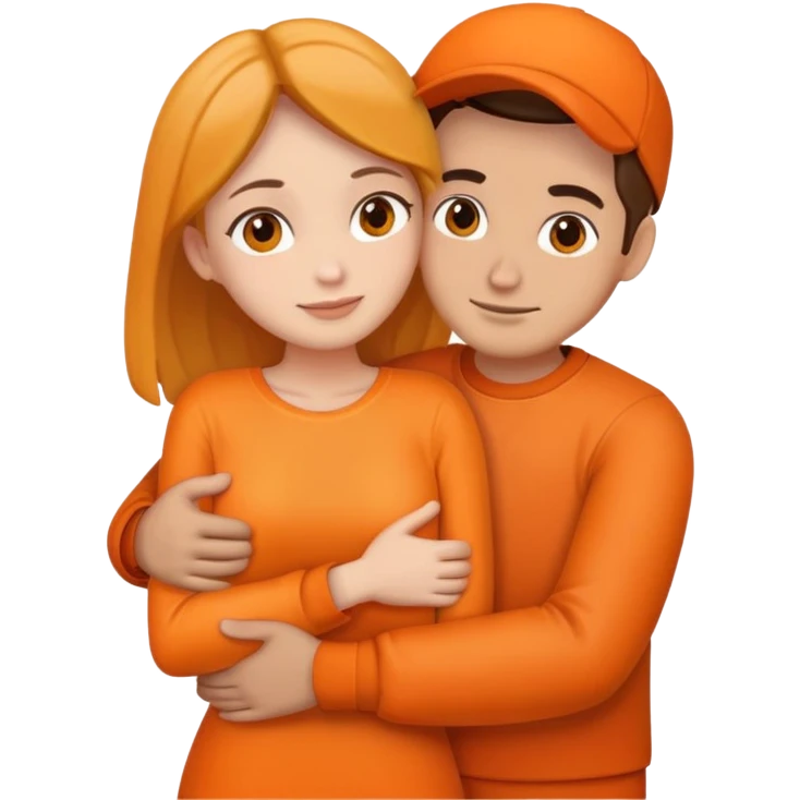 Couple hugging orange emoji