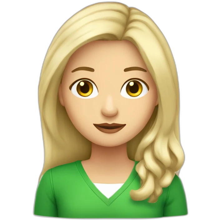 mujer rubia-pelo largo ondulado-ojos verdes-con cuaderno con bandera inglesa emoji