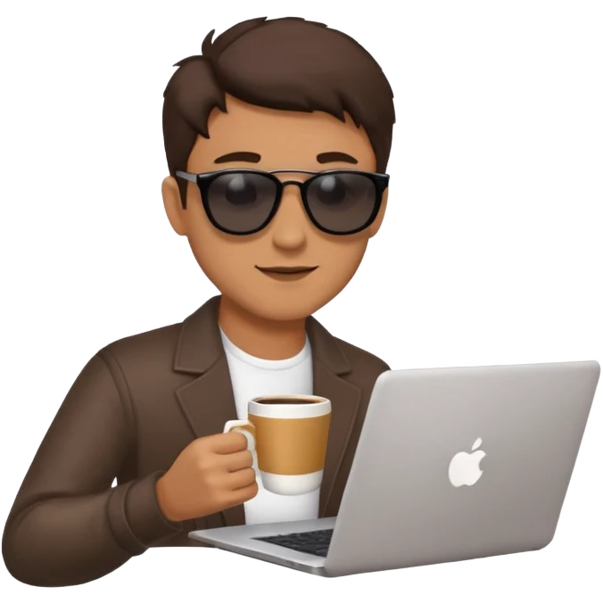cool man in sunglasses with a laptop and coffee emoji