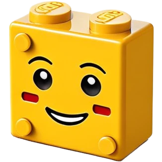 A single Lego-style brick with a cute smiling face emoji