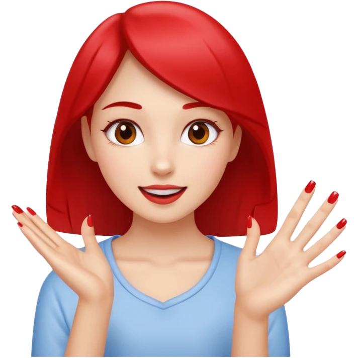 a girl holding her hand forward to show a freshly painted nail, excited look emoji