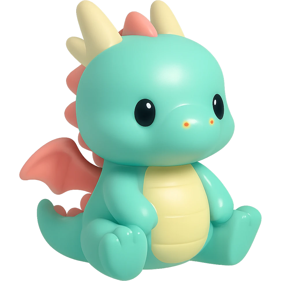 fantasy dragon, vinyl figure style, chibi proportions, vibrant colors, glossy look, simple background emoji
