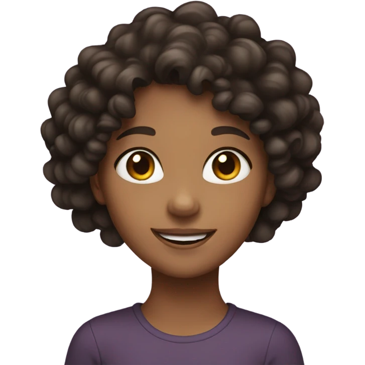 smiling girl with dark brown curly hair emoji