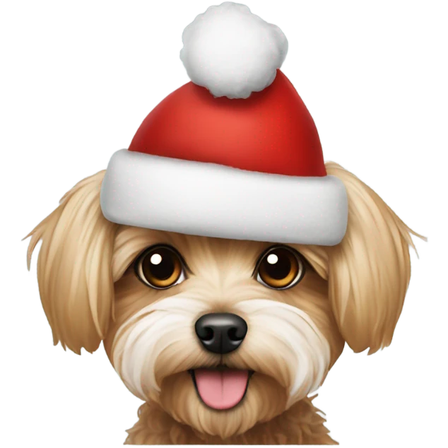Yorkie poodle wearing Santa hat emoji