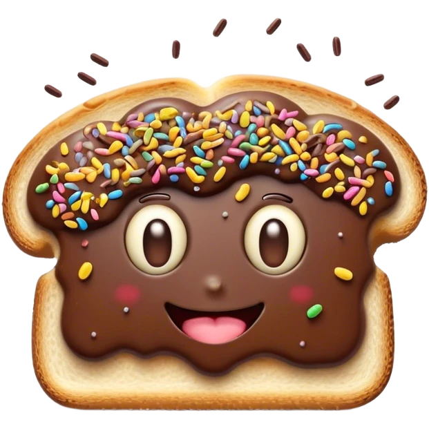 Cinematic Realistic Hagelslag Treat Emoji, depicted as crunchy chocolate sprinkles on buttered bread rendered with vivid textures and playful, inviting lighting. emoji