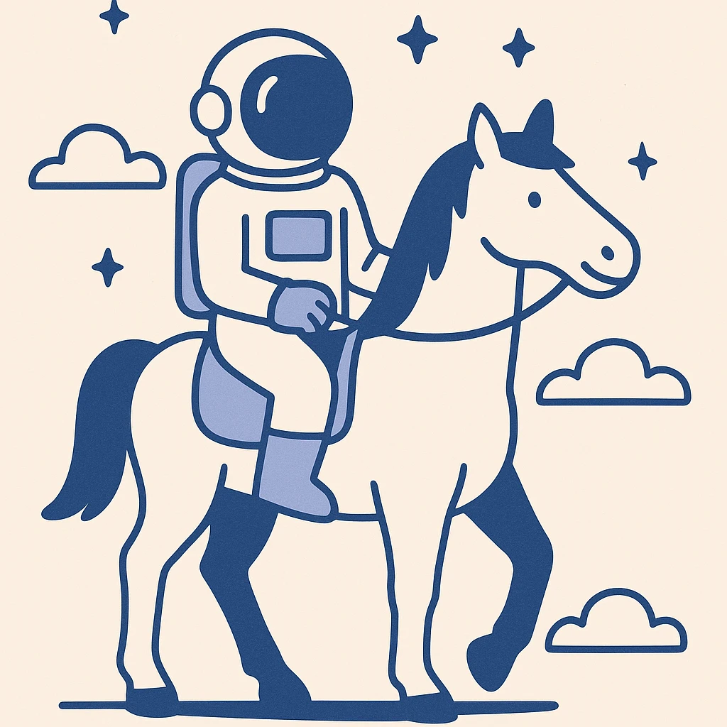 astronaut on horseback with stars in background emoji
