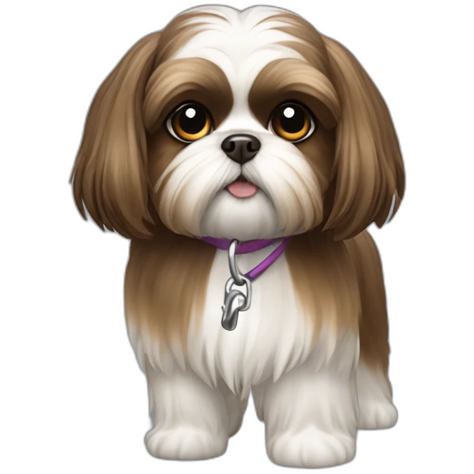 Girl-long-brown-hair walking shih-tzu-dog-on-leash emoji