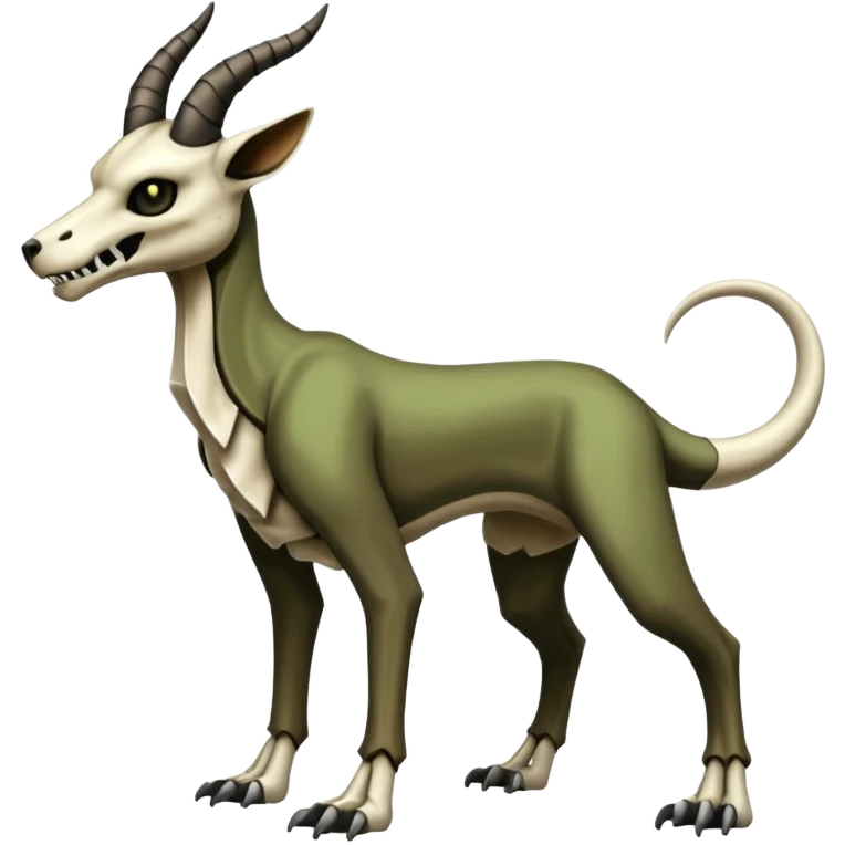 Skeletal horned Cubone-Marowak-Houndoom-Anubis-Zygarde-Wendigo-Fakémon-hybrid-creature (full body), 4 legs emoji