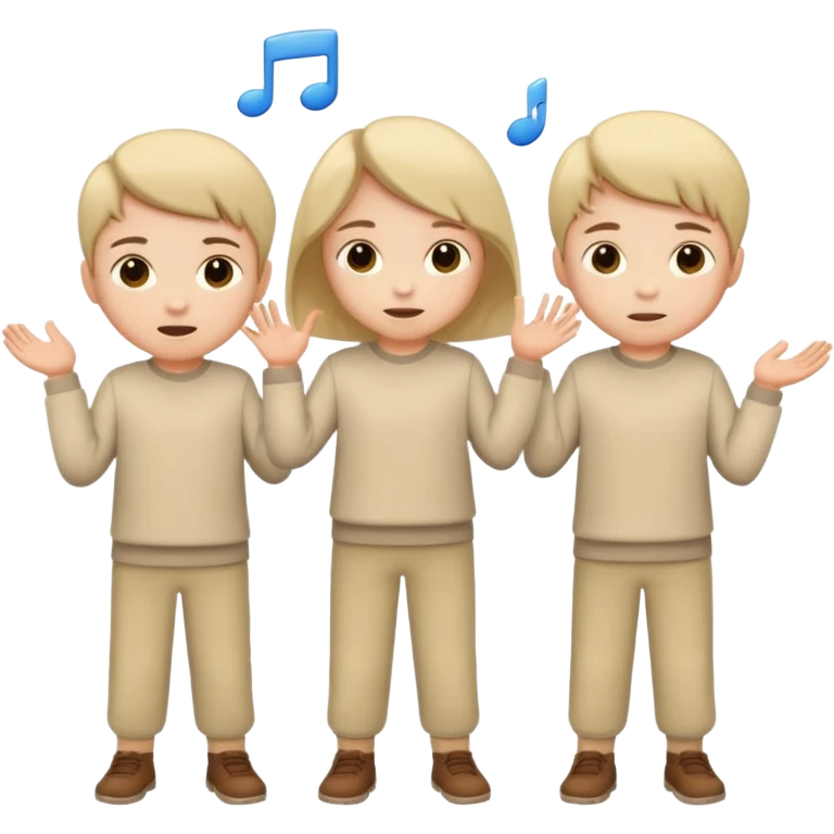 A lot of white children in beige clothes are playing emoji