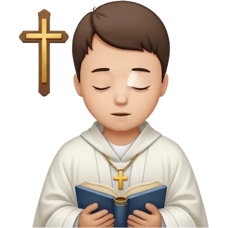 Guy who reads Bible with cross on it and with his eyes closed in prayer and without anything in the background  emoji