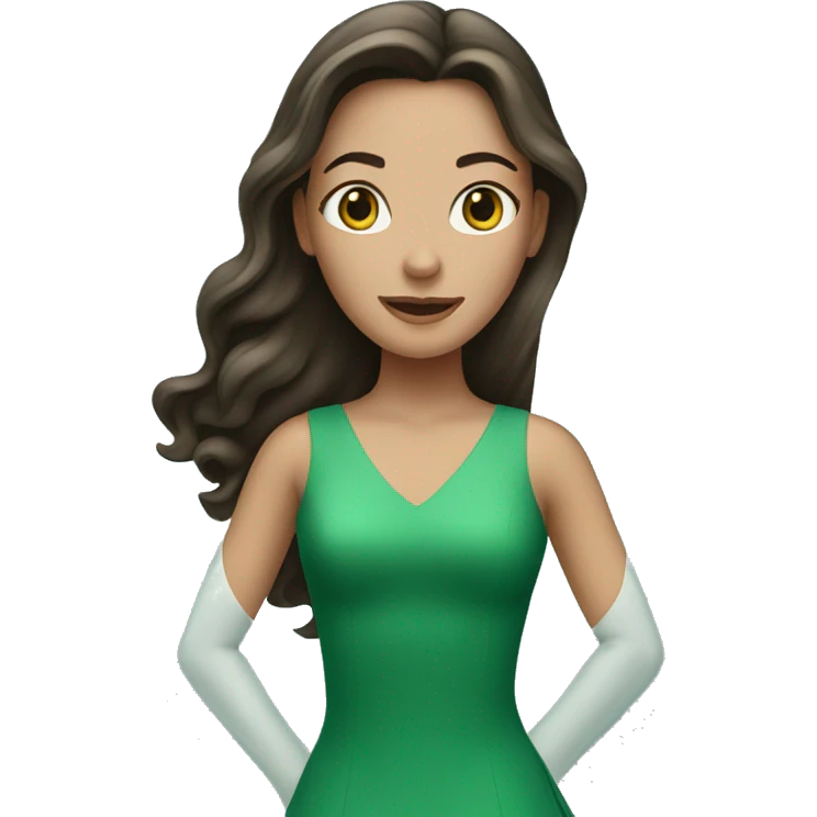 brunette woman with long hair ice skating in a green dress emoji