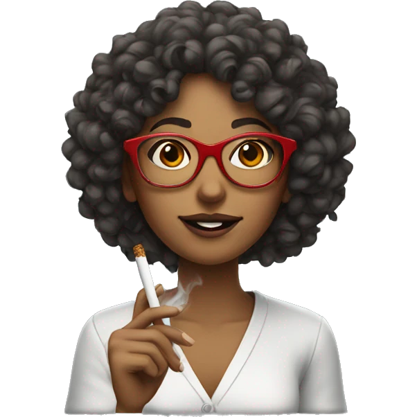 Girl with curly hair and red glasses smoking emoji