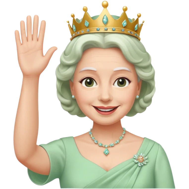 Queen Elizabeth waves in pastel green clothes emoji