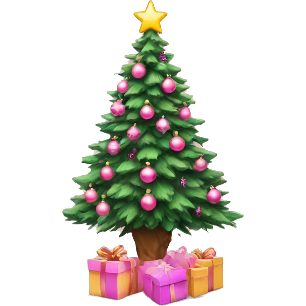 Aesthetic Christmas tree with pink ornaments emoji