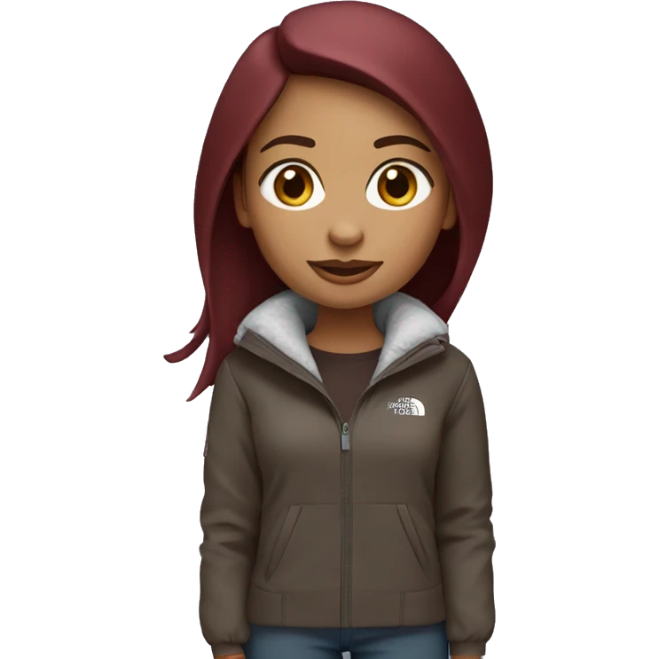 beautiful burgundy straight haired Girl wearing northface full body emoji