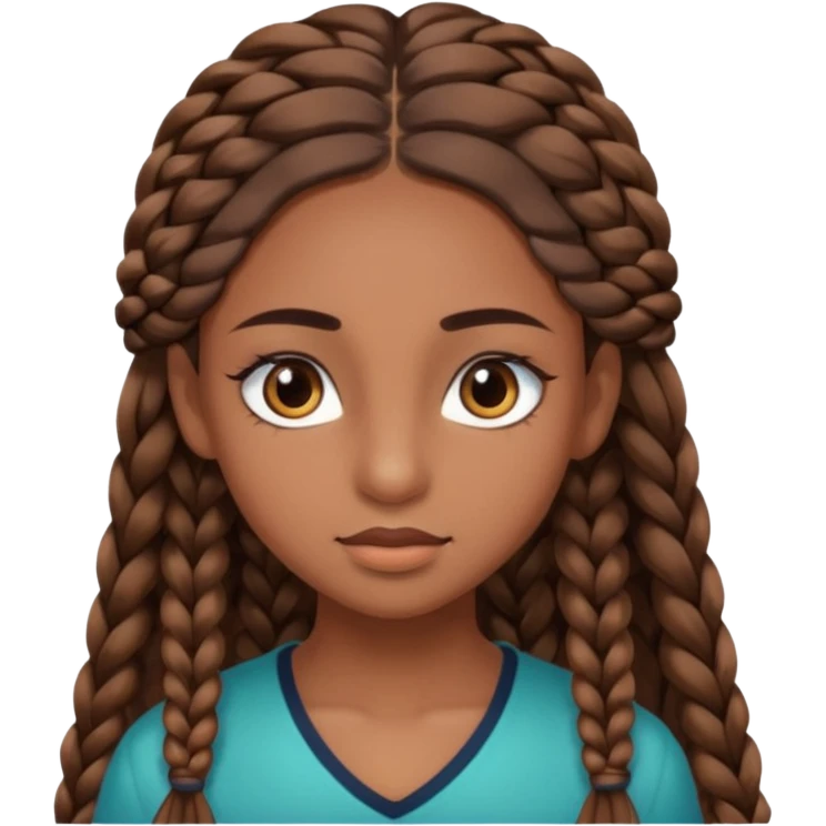 girl with thin braids long hair and brown eyes, brown skin, eyelashes, siren eyes emoji