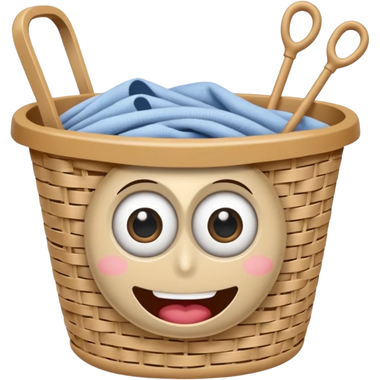 Laundry basket with magic wand and eyes and a mouth emoji