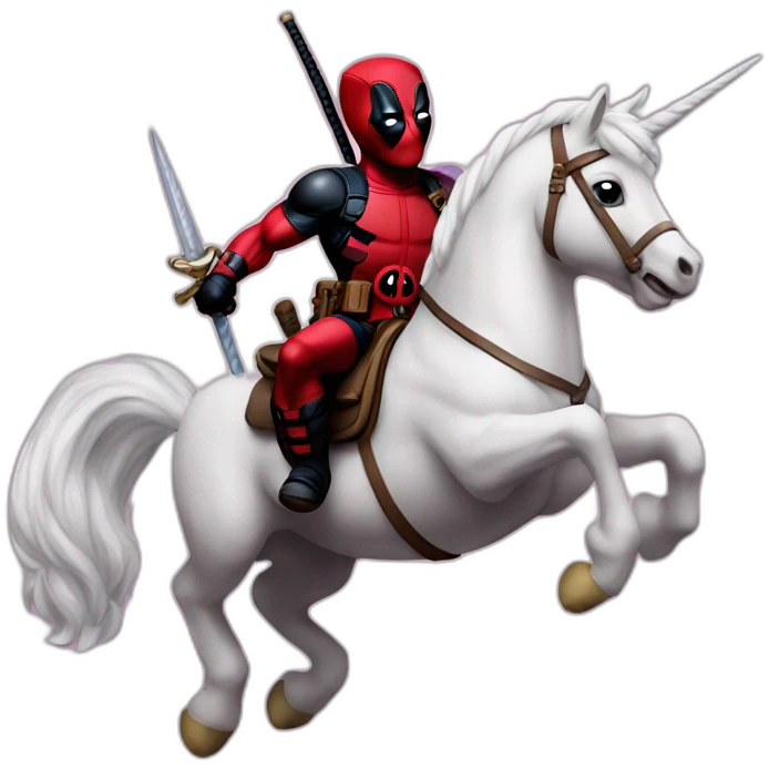 Deadpool riding a unicorn emoji