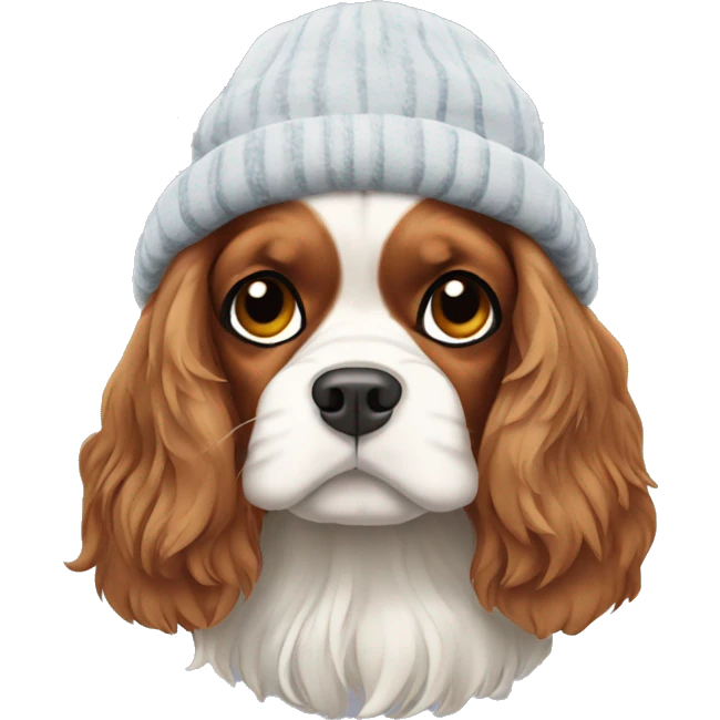 King Charles spaniel wearing winter hat emoji