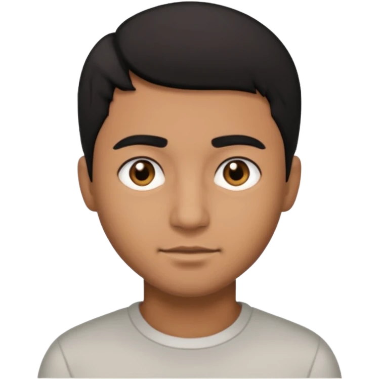 Brown man with shot black hair, black eyes emoji