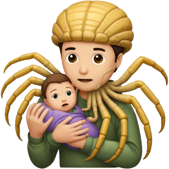 man with Baby Facehugger on his face emoji